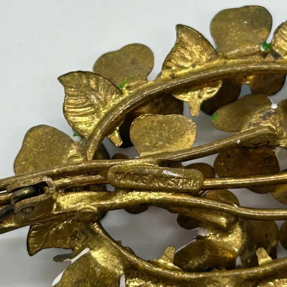 Vintage Austrian Enamel Flower Bouquet Brooch Hand Painted Multicolor Floral - Picture 12 of 16